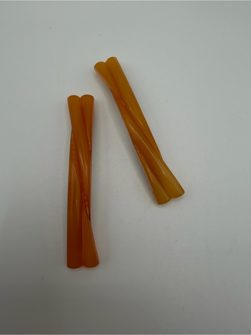 2 Butterscotch Lucite Barrette Carved Twist Snap Clip Art Deco MCM Retro Pair